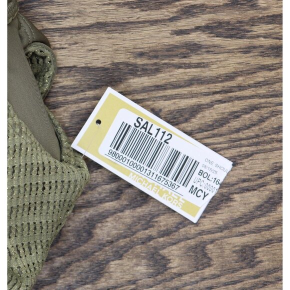 Michael by Michael Kors Womens Crochet One Shoulder One Piece Safari Green 4 - Picture 3 of 8